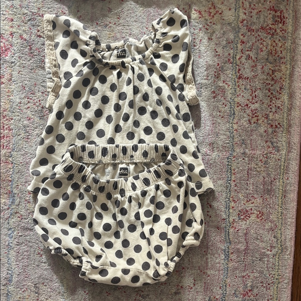 Tea Collection Black and Cream Polka Dot baby girl 2 piece outfit